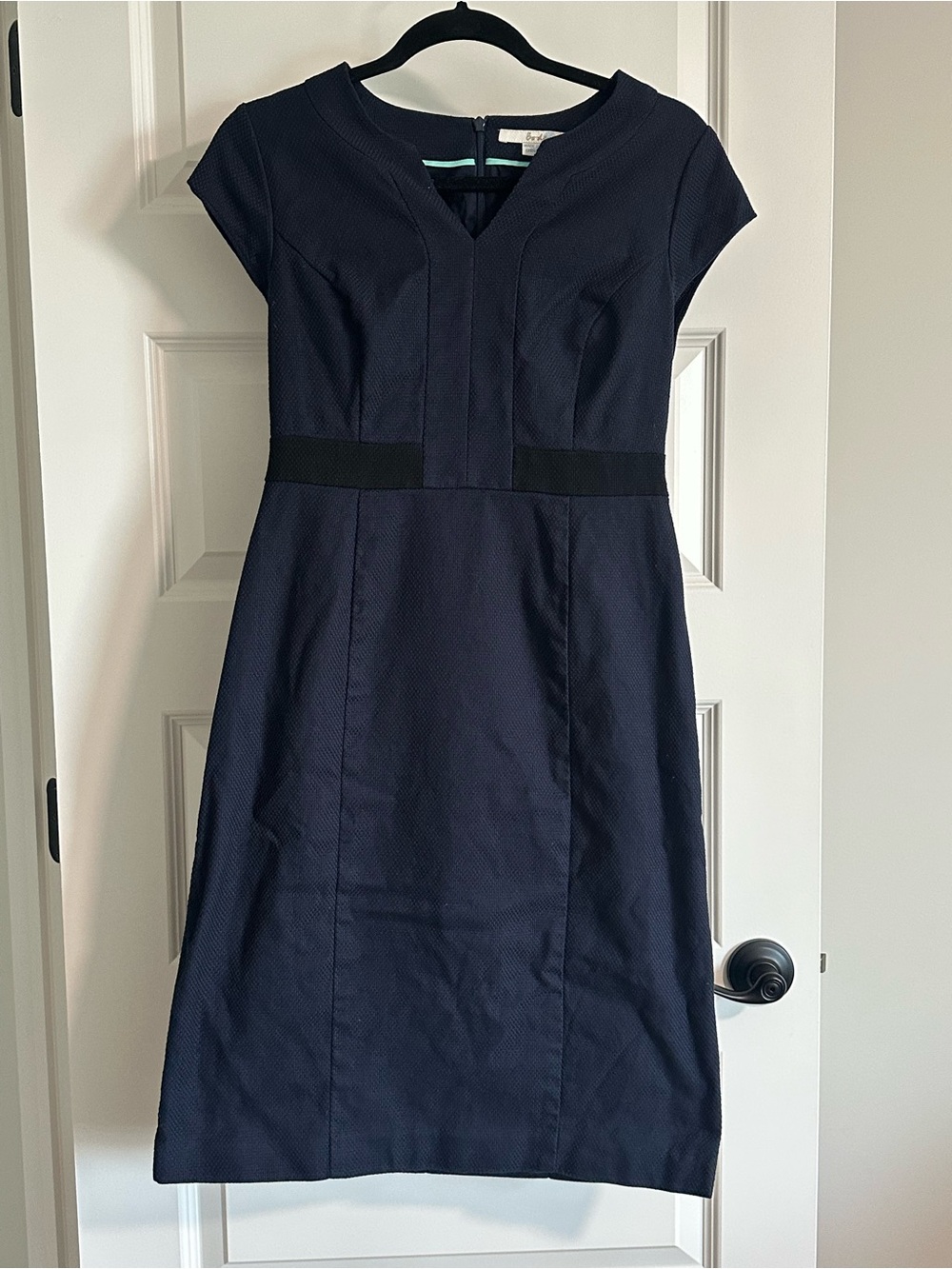 Boden Navy Blue Textured Sheath Dress Cap Sleeve Work Dress Size 6L